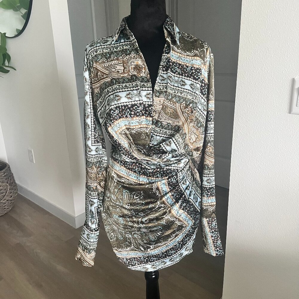 Pookie & Sebastian Mini Shirt Dress Paisley Sz S Party Cocktail Dinner Sexy
